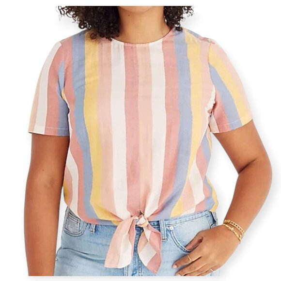 Madewell Button-Back Top Sherbet Stripe 100% Cotton - Picture 2 of 12